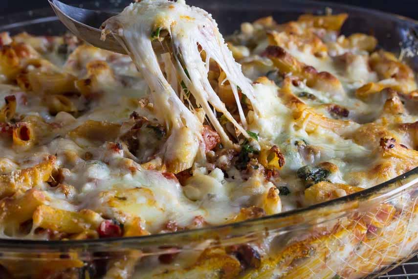 Low FODMAP Baked Ziti: Sausage, Swiss Chard, & Cheesy Gooeyness